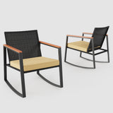 3 Pieces Patio Wicker Chairs Set, Asofer  Rocking Patio Bistro Set with Caffee Table for Poolside,Yard, Porch