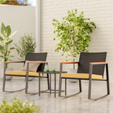 3 Pieces Patio Wicker Chairs Set, Asofer  Rocking Patio Bistro Set with Caffee Table for Poolside,Yard, Porch