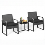 Asofer 3 PCS Patio Furniture Set, Outdoor Bistro Wicker Chair with Glass Table, Poolside, Balcony, Black Cushion