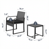 Asofer 3 PCS Patio Furniture Set, Outdoor Bistro Wicker Chair with Glass Table, Poolside, Balcony, Black Cushion
