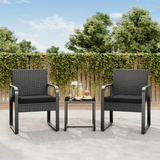 Asofer 3 PCS Patio Furniture Set, Outdoor Bistro Wicker Chair with Glass Table, Poolside, Balcony, Black Cushion