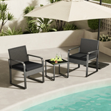 Asofer 3 PCS Patio Furniture Set, Outdoor Bistro Wicker Chair with Glass Table, Poolside, Balcony, Black Cushion
