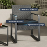 Asofer 3 PCS Patio Furniture Set, Outdoor Bistro Wicker Chair with Glass Table, Poolside, Balcony, Black Cushion