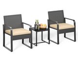 Asofer 3 PCS Patio Furniture Set, Outdoor Wicker Chair with Glass Table, Poolside, balcony, Beige