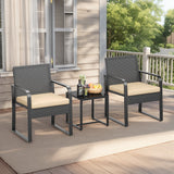 3 PCS Patio Furniture Set, Asofer Modern Rattan Chair Conversation Sets with Coffee Table,for Poolside, balcony, Beige