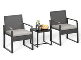 Asofer 3 Pieces Patio Bistro Wicker Chairs , All-Weather Outdoor Rattan Conversation Set with Glass Table for Lawn, Poolside, Porch,Gray