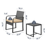 Asofer 3 PCS Patio Furniture Set, Outdoor Wicker Chair with Glass Table, Poolside, balcony, Beige