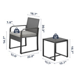 Asofer 3 PCS Patio Furniture Set, Outdoor Wicker Chair with Glass Table, Poolside, balcony, Gray