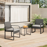 Asofer 3 Pieces Patio Bistro Wicker Chairs , All-Weather Outdoor Rattan Conversation Set with Glass Table for Lawn, Poolside, Porch,Gray