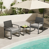 Asofer 3 PCS Patio Furniture Set, Outdoor Wicker Chair with Glass Table, Poolside, balcony, Gray