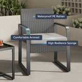 Asofer 3 PCS Patio Furniture Set, Outdoor Wicker Chair with Glass Table, Poolside, balcony, Gray