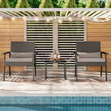 3 Pieces Patio Furniture Set, Asofer Wicker Patio Bistro Set with Glass Table for Balcony, Porch, Lawn, Gray