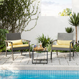 3 Pieces Patio Furniture Set, Wicker Patio Bistro Set for Balcony, Porch, Lawn, Gray