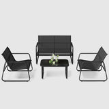 Asofer 4-Piece Outdoor Patio Furniture Set with Glass Table, Bistro Table and Chairs Set for Poolside, Porch, Lawn,Black