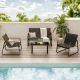Asofer 4-Piece Patio Furniture Set Textilene Steel Conversation Set with Loveseat for Poolside, Porch, Lawn, Black