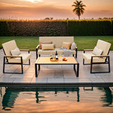 Asofer 4-PCS Patio Furniture Set, Outdoor Conversation Set for lawn, Yard, Poolside, Beige