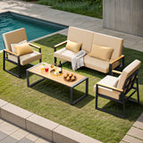 Asofer 4-PCS Patio Furniture Set, Outdoor Conversation Set for lawn, Yard, Poolside, Beige