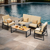 Asofer 4-PCS Patio Furniture Set, Outdoor Conversation Set for lawn, Yard, Poolside, Beige