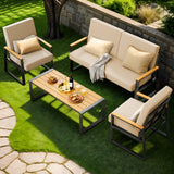 Asofer 4-PCS Patio Furniture Set on Sale, Outdoor Conversation Set with Cushion & Wooden Handle for lawn, Yard, Poolside, Beige