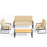 Asofer 4-PCS Patio Furniture Set on Sale, Outdoor Conversation Set with Cushion & Wooden Handle for lawn, Yard, Poolside, Beige