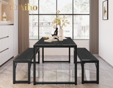 45.5" Dining Table Set for 4 with 2 Benches - Black