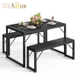 45.5" Dining Table Set for 4 with 2 Benches - Black