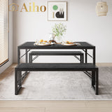 30.4" H Modern Dining Table Set for 4 with 2 Benches - Black