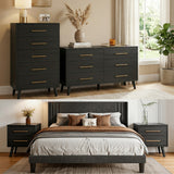 Asofer 5-Piece Black Bedroom Set: Queen Storage Bed Frame, 2 Nightstands, 5 & 6 Drawer Dressers