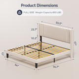 Asofer Full Size Bed Frame, Wingback Linen Headboard, Noise Isolation, Adapted 8"-12" Mattresses, for Bedroom