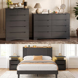 Asofer Queen Bedroom Furniture Set, Bed Frame with Charging Station, 2 Nightstands, 6 Drawer Dressers & 8 Drawer Dressers