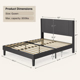 Asofer Queen Upholstered Platform Bed Frame with Channel Tufted Wingback Headboard, Reinforced Steel Slat Support, Gray