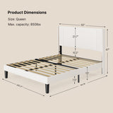 Asofer Upholstered Platform Bed with Wingback Headboard, White Fabric Bed Frame, Reinforced Steel Frame & Wood Slats, Noise Reduced, 7.5 Inch Underbed Space, No Box Spring Needed