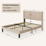 Asofer Queen Platform Bed Frame, Noise Reduced, Beige Upholstered Wingback Headboard, Reinforced Steel & Wood Slats, No Box Spring Needed