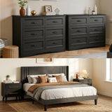5 - Piece Black Queen Bedroom Furniture Sets, Asofer 2 Nightstands, Two 6-Drawer Dresser, Queen Bed Frame with Wingback Headboard