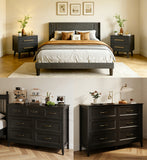 5 Pieces Bedroom Furniture Set, Includes Queen Size Bed Frame with Headboard, 2 Wooden Cutout Handle Dressers,Nightstand Set of 2 for Bedroom