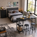 3-Piece Bedroom Furniture Set, Include Queen Bed Frame, 4 Drawer Storage Dresser & Counter‑Height Table Set with Stools, Bedroom Combo for Small Apartment Off-Campus Student