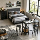 3-Piece Bedroom Furniture Set, Include Queen Bed Frame, 4 Drawer Storage Dresser & Counter‑Height Table Set with Stools, Bedroom Combo for Small Apartment Off-Campus Student