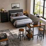 3-Piece Bedroom Furniture Set, Include Queen Bed Frame, 4 Drawer Storage Dresser & Counter‑Height Table Set with Stools, Bedroom Combo for Small Apartment Off-Campus Student