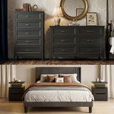 Asofer Bedroom Furniture Sets, Include Queen Size Bed Frame, 5-Drawer Dresser & 6-Drawer Dresser and 2 Nightstands, Black