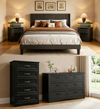 5 Pieces Bedroom Furniture Set, Includes Queen Size Bed Frame with Headboard,Nightstand Sets of 2,6-Drawers Dressers with Mental Handle