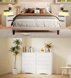 5 Pieces Bedroom Furniture Set, Includes Queen Size Bed Frame with Headboard, 2 Wooden 6- Drawers Dressers，Nightstand Set of 2 for Bedroom, White