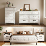 5-Piece Wood Bedroom Set, Queen Bed Frame, 2 Nightstands & 2 Dressers, Complete Master Bedroom Furniture