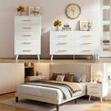 5-Piece Bedroom Furniture Set, Beige Queen Platform Bed Frame, 2 Nightstands & 5 Drawer Dressers & 6 Drawer Dressers