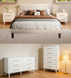 5 Pieces Bedroom Furniture Set, Includes Queen Size Bed Frame with Headboard, Nightstand Sets of 2，6-Drawers Dressers and 4-Drawers Dressers with Golden Mental Handle,Black