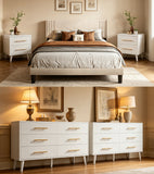 5 Pieces Bedroom Furniture Set, Includes Queen Size Bed Frame with Headboard,Nightstand Sets of 2,6-Drawers Dressers with Mental Handle