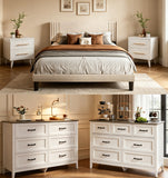 5 Pieces Bedroom Furniture Set, Includes Queen Size Bed Frame with Headboard, 2 Wooden Cutout Handle Dressers,Nightstand Set of 2 for Bedroom