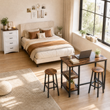 3-Piece Bedroom Furniture Set, Include Queen Bed Frame, 4 Drawer Storage Dresser & Counter‑Height Table Set with Stools, Bedroom Combo for Small Apartment Off-Campus Student