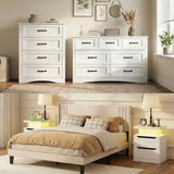 Bedroom Furniture Sets - Queen Size Bed Frame with Headboard, 2 Nightstands, 4-Drawer Dresser & 7-Drawer Dresser, White