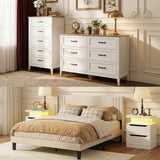 Bedroom Furniture Sets - Queen Size Bed Frame with Headboard, 2 Nightstands, 5-Drawer Dresser & 6-Drawer Dresser, White