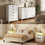 Bedroom Furniture Set, Asofer Queen Size Bed Frame with Headboard, 2 Nightstands, 5-Drawer Dresser & 7-Drawer Chest, White